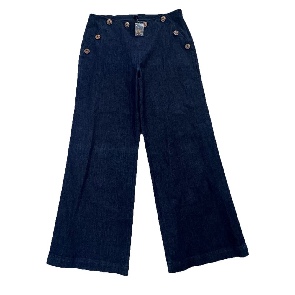 New G.I.L.I Women’s Dark Denim Wide Leg Jeans Preppy Coastal Boho 14 NWT